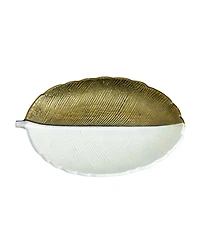 Nearly Natural 14in. Gold and White Leaf Decorative Accent Tray
