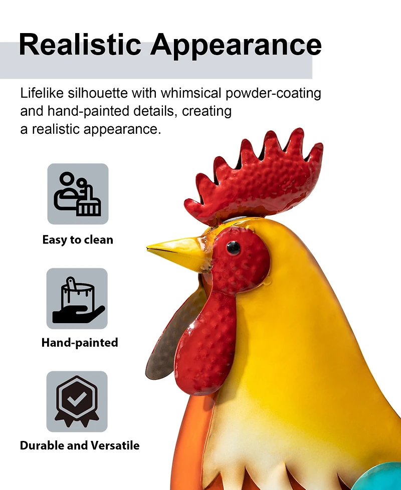 Glitzhome Metal Vibrant Standing Rooster Garden Statue