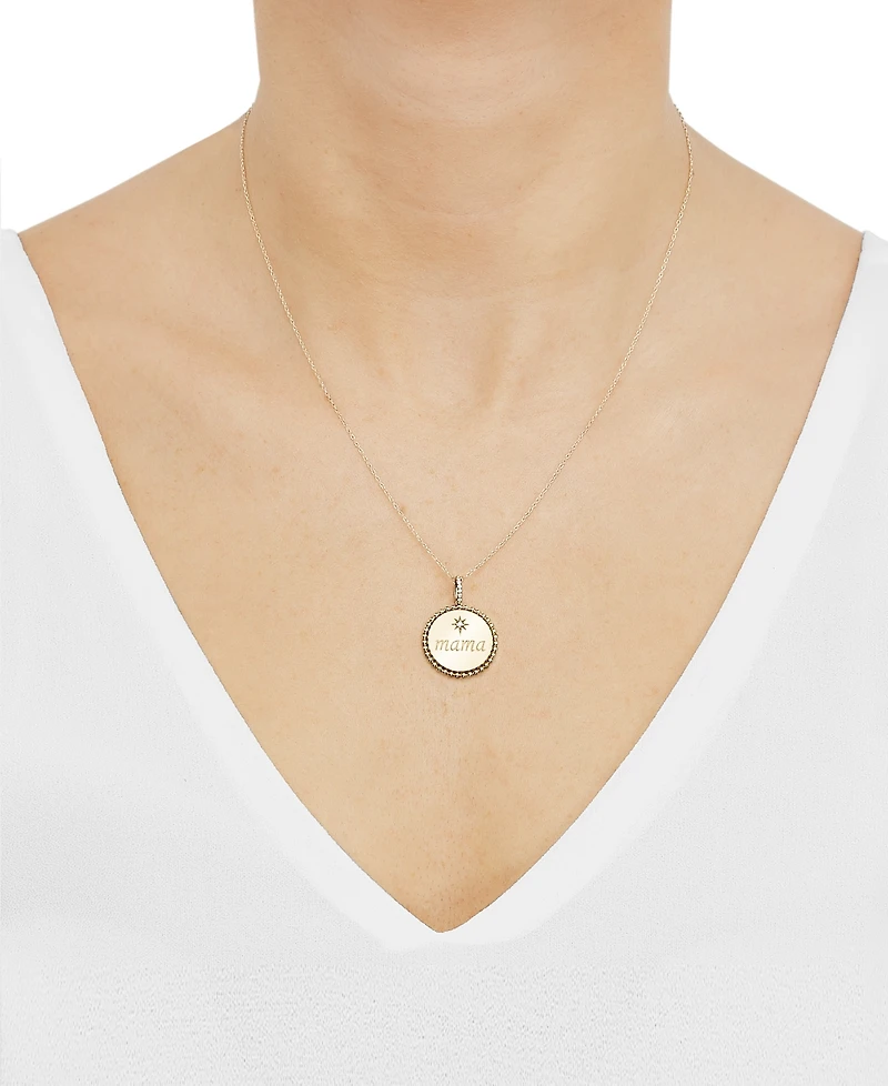 Diamond Accent Mama Disc Pendant Necklace in Sterling Silver or 14k Gold-Plated Sterling Silver, 16" + 2" extender