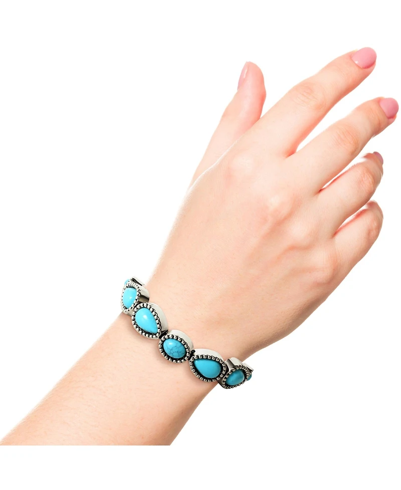 Jessica Simpson Womens Turquoise Stone Slider Bracelet - Oxidized Gold-Tone or Silver-Tone Lariat Bracelet with Turquoise Accents