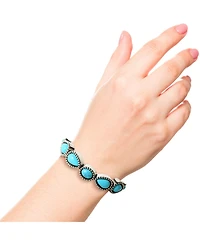 Jessica Simpson Womens Turquoise Stone Slider Bracelet - Oxidized Gold-Tone or Silver-Tone Lariat Bracelet with Turquoise Accents
