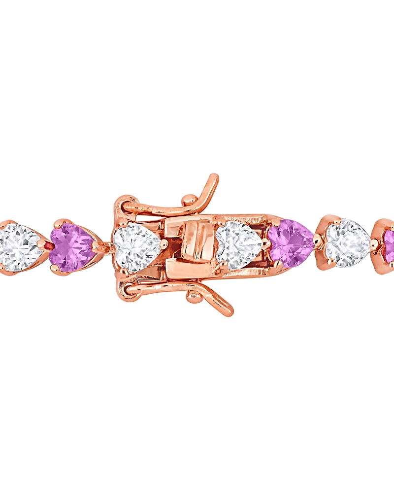 Lab-Grown Pink Sapphire (6 ct. t.w.) & Lab-Grown White Sapphire (6 ct. t.w.) Heart Shape Tennis Bracelet in Rose-Plated Sterling Silver