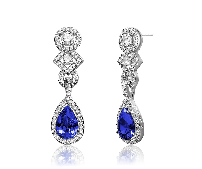 Genevive Cubic Zirconia Sterling Silver Green and Clear Dangle Earrings