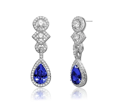 Genevive Cubic Zirconia Sterling Silver Green and Clear Dangle Earrings
