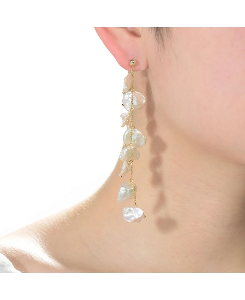Elegant Sterling Silver with 14K Gold Plating and Genuine Freshwater Pearl Dangling and Drop Earrings