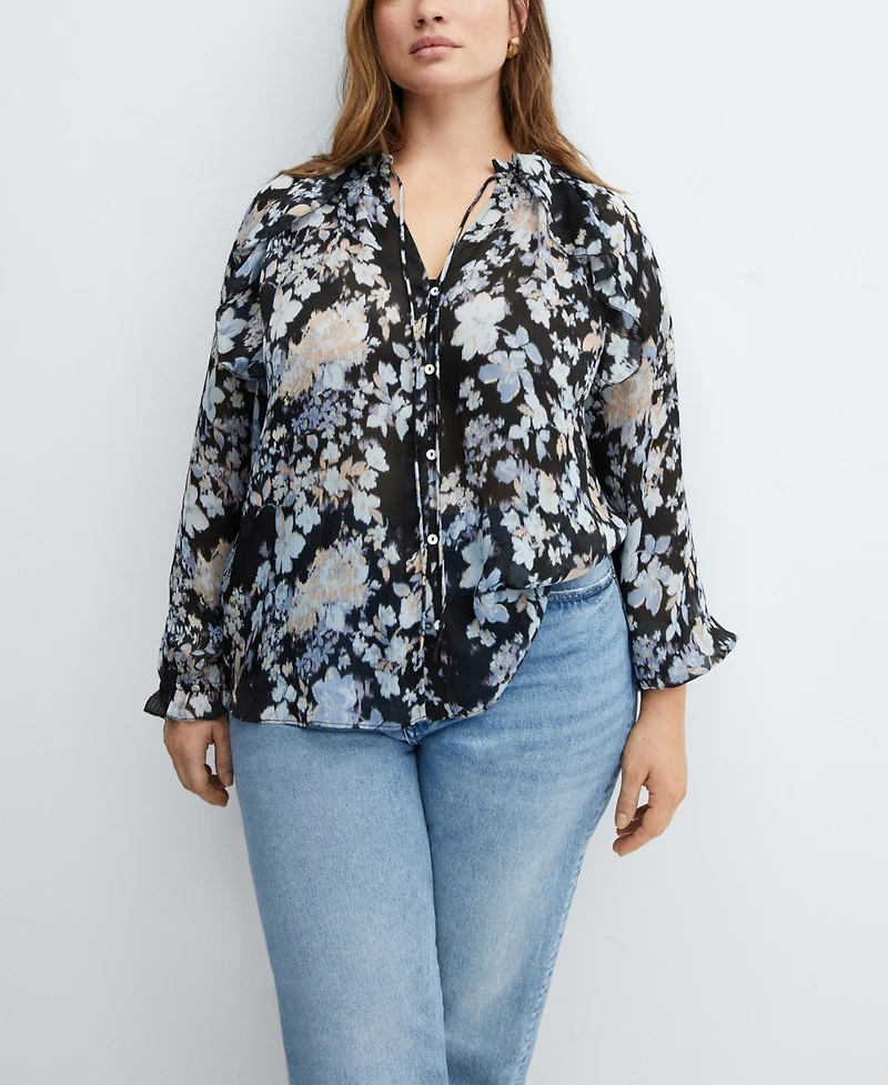 Mango Women's Floral-Print Flowy Blouse