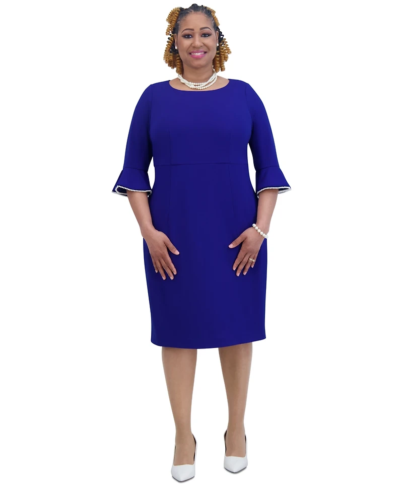 Kasper Kat Elbow-Sleeve Ruffled-Cuff Dress