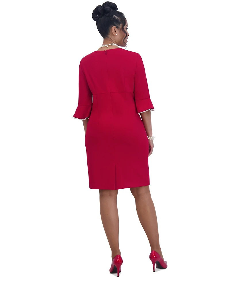 Kasper Kat Elbow-Sleeve Ruffled-Cuff Dress