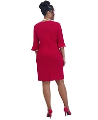 Kasper Kat Elbow-Sleeve Ruffled-Cuff Dress