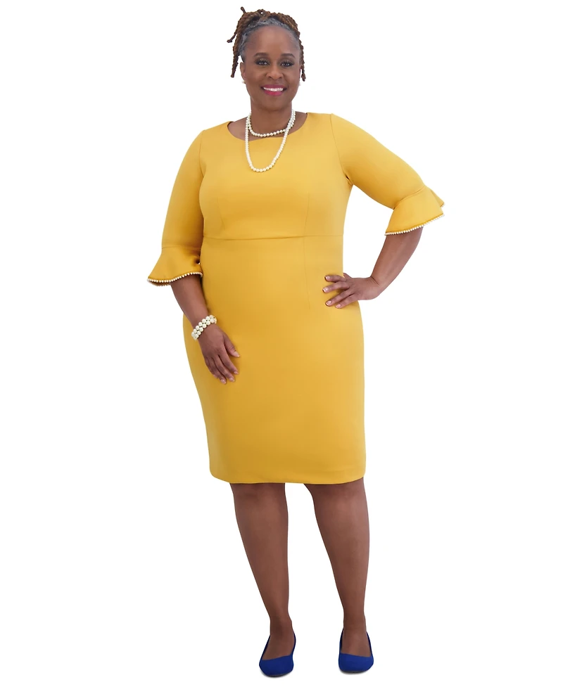 Kasper Kat Elbow-Sleeve Ruffled-Cuff Dress