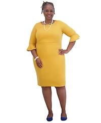 Kasper Kat Elbow-Sleeve Ruffled-Cuff Dress