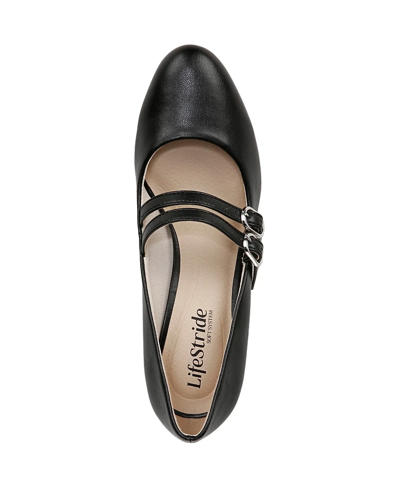 LifeStride Women's True Almond Toe Block Heel Mary Jane Pumps