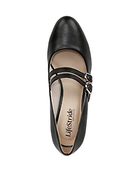 LifeStride Women's True Almond Toe Block Heel Mary Jane Pumps