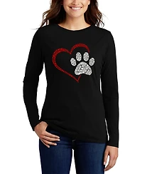 La Pop Art Women's Word Paw Heart Long Sleeve T-Shirt
