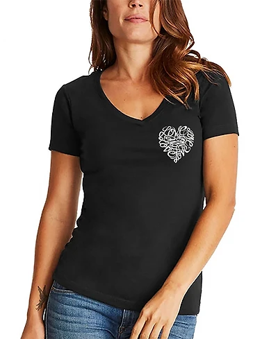La Pop Art Women's Word Cursive Heart V-Neck T-Shirt