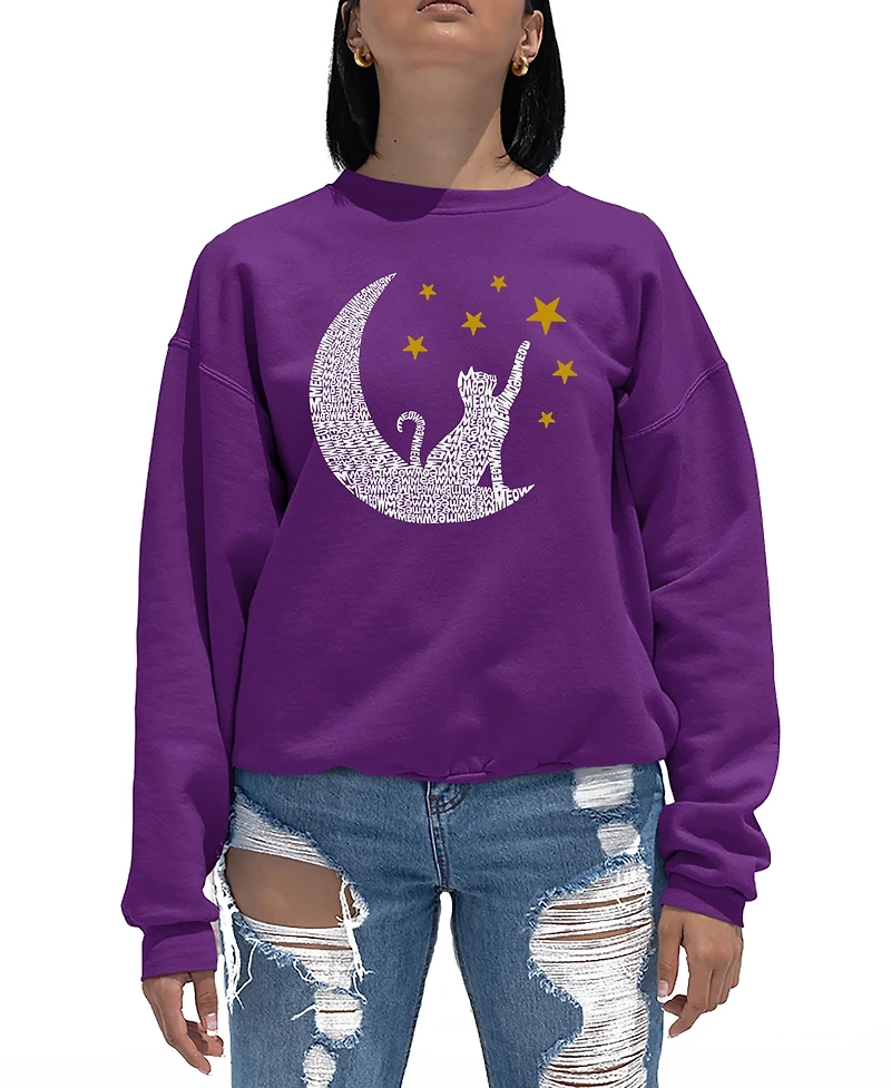 La Pop Art Women's Word Art Cat Moon Crewneck Sweatshirt