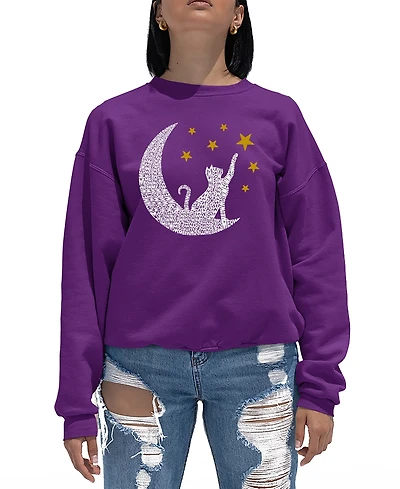 La Pop Art Women's Word Art Cat Moon Crewneck Sweatshirt