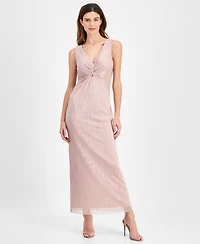 Connected Petite Metallic V-Neck Twist-Front Gown