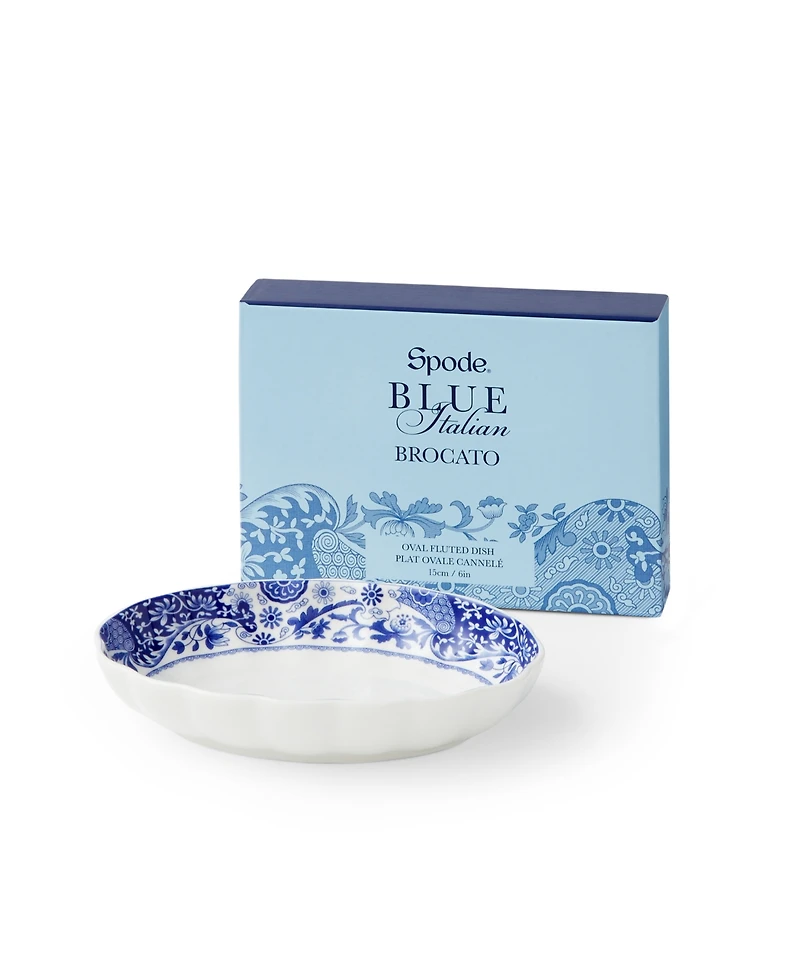 Spode Blue Italian Brocato Oval Fluted Dishes, Set of 2