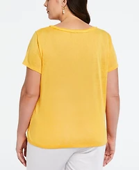 Ella Rafaella Plus Eco Fabric Short Sleeve Top with Decorative Trim