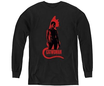 Batman Boys The Youth Selina Kyle Cat Silhouette Long Sleeve Sweatshirt