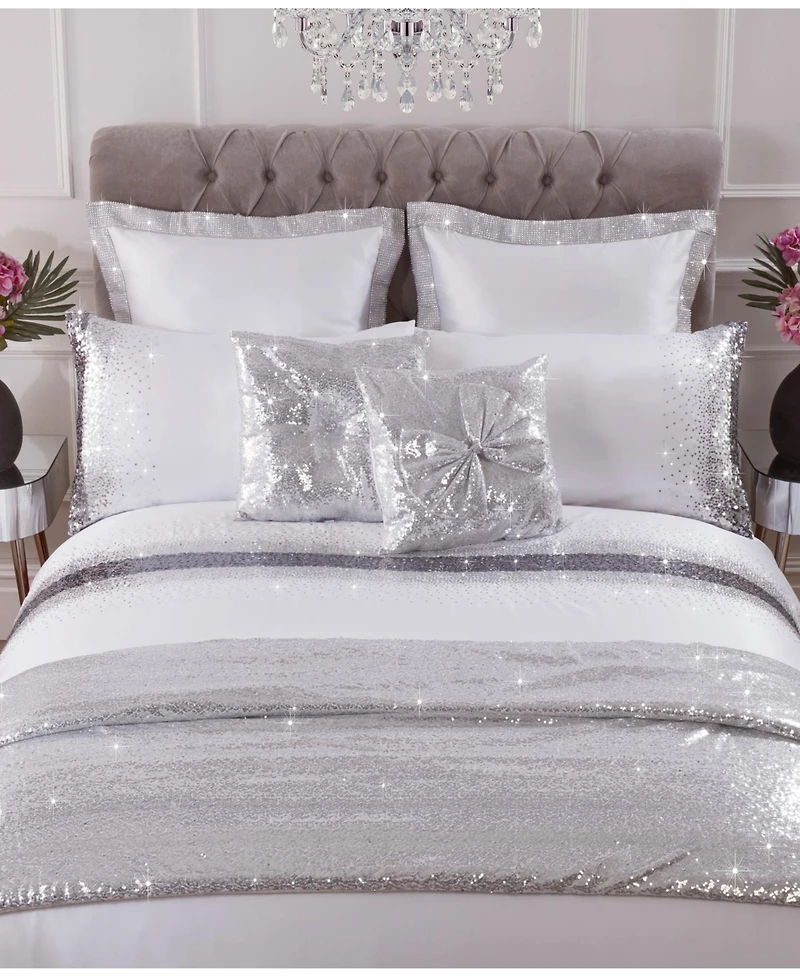 By Caprice Home Monroe Sequined Sateen Duvet Cover Set With Matching Pillow Cases Queen