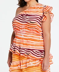 Ella Rafaella Plus Cotton One Shoulder Ruffle Midi Dress