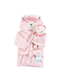 Hudson Baby Infant Girl Plush Bathrobe and Toy Set