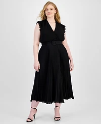 Taylor Plus Pleated Belted A-Line Dress