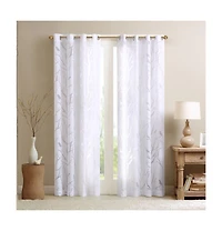 Madison Park Averil Grommet Top Sheer Window Curtain, grey sheer curtains 95 inches long Single Curtain, Width 50 Bird on Branches Burnout curtains sh