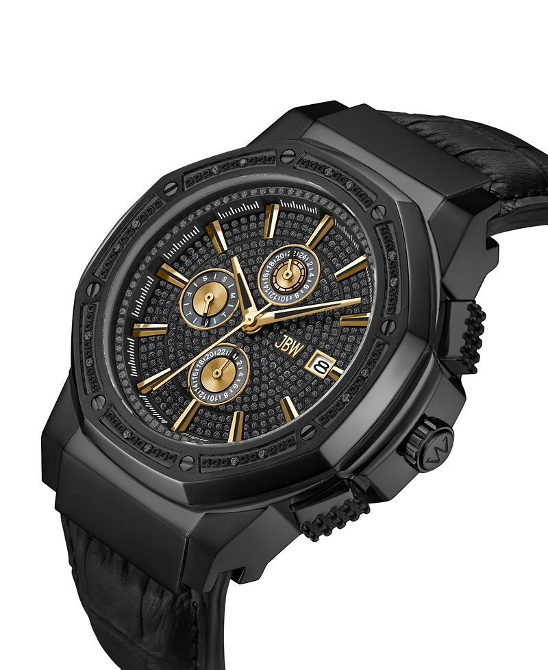 Jbw Men's Saxon Multifunction Black Embossed Crocodile Leather Watch, 48mm