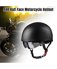 Ahr Half Face Motorcycle Helmet Sun Visor Dot Approved Bike Chopper Matte Black