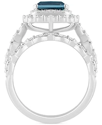London Blue Topaz (2-7/8 ct. t.w.) & Diamond (7/8 Double Halo Bridal Set 14k White Gold