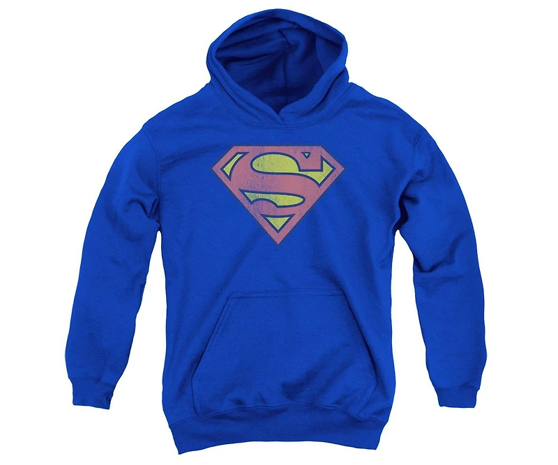 Superman Boys Dc Comics Youth Retro Supes Logo Distressed Pull Over Hoodie / Hooded Sweatshirt