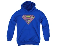 Superman Boys Dc Comics Youth Retro Supes Logo Distressed Pull Over Hoodie / Hooded Sweatshirt