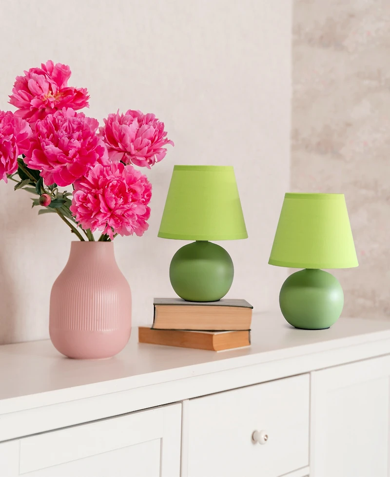 Creekwood Home Nauru 8.66" Traditional Petite Ceramic Orb Bedside Table Desk Lamp Two Pack Set, Tapered Drum Fabric Shade