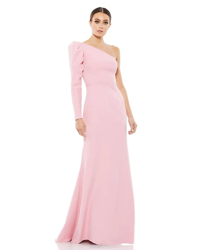 Mac Duggal Women's Ieena One Shoulder Puff Sleeve Crepe Gown