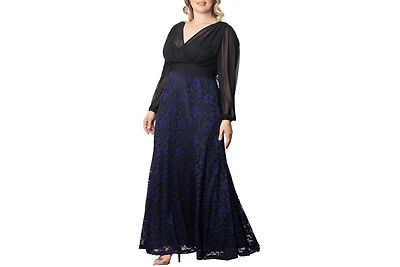 Kiyonna Plus Size Mon Tresor Long Sleeve Lace Evening Gown