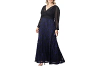 Kiyonna Plus Size Mon Tresor Long Sleeve Lace Evening Gown