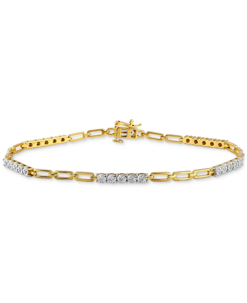 Diamond Station & Polished Open Link Bracelet (1/4 ct. t.w.) in Sterling Silver or Gold-plated Sterling Silver