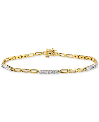 Diamond Station & Polished Open Link Bracelet (1/4 ct. t.w.) in Sterling Silver or Gold-plated Sterling Silver
