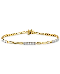 Diamond Station & Polished Open Link Bracelet (1/4 ct. t.w.) in Sterling Silver or Gold-plated Sterling Silver