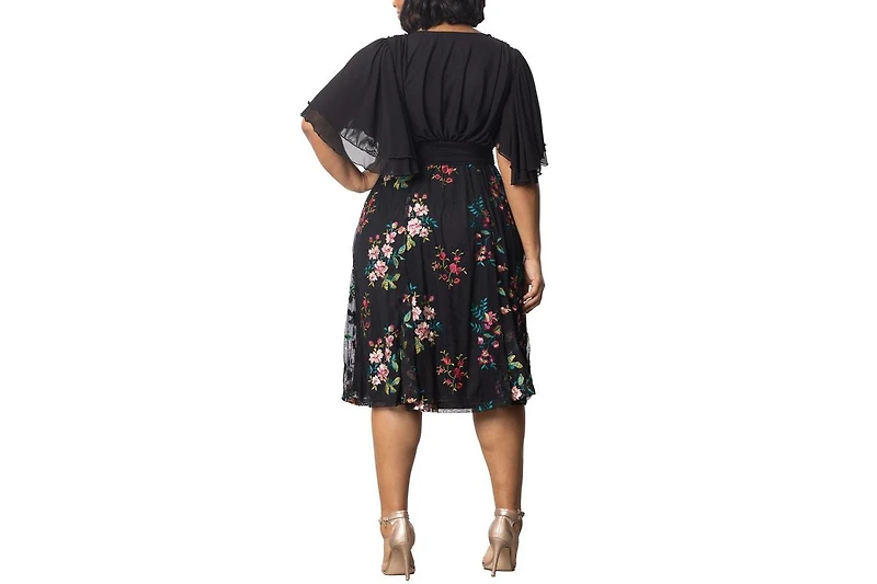Kiyonna Plus Lillian Embroidered Mesh Midi Cocktail Dress