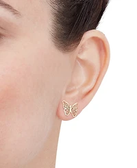 Italian Gold Filigree Openwork Butterfly Stud Earrings in 10k Gold
