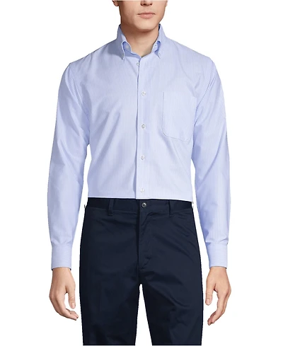 Lands' End Men's Long Sleeve Striped Oxford Dress Shirt