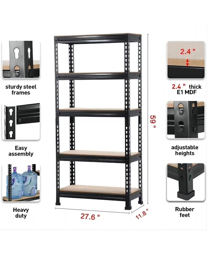 Sugift 5-Tier Steel Height -Adjustable Shelving Unit