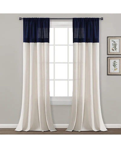 Lush Decor Farmhouse Faux Linen Colorblock Pleated Window Curtain Panels