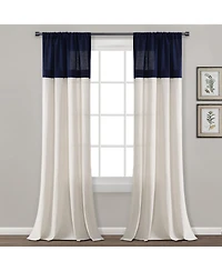 Lush Decor Farmhouse Faux Linen Colorblock Pleated Window Curtain Panels