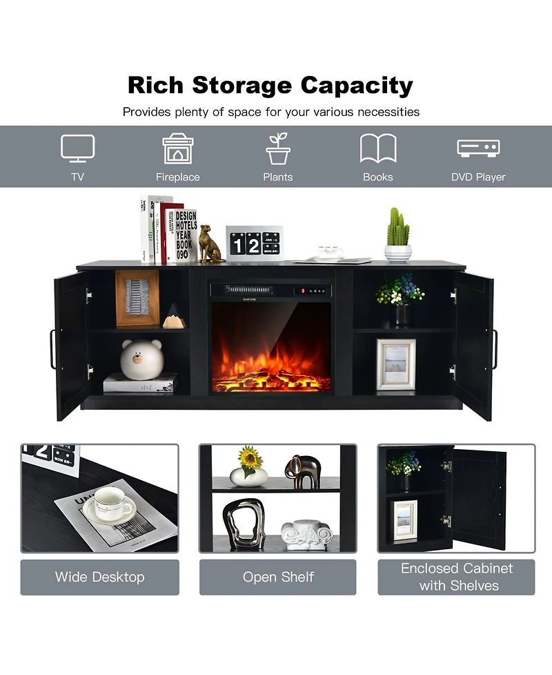 Slickblue 58 Inch Tv Stand with 1500W Faux Fireplace for TVs up to 65