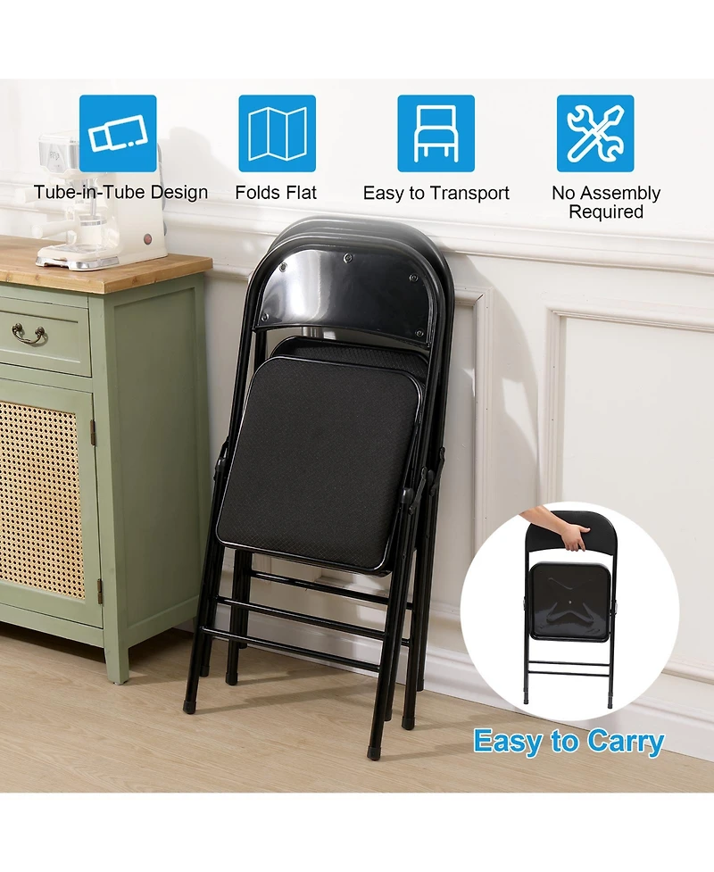 4/6/10-Pack Folding Chair Set with Fabric Upholstered Padded Seat Metal Frame for Home Office Dining Room-6 Pack